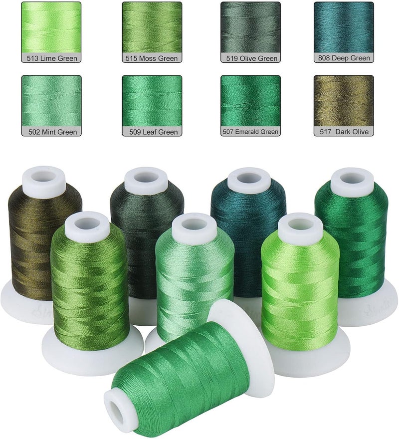simthread Green Embroidery Thread – 8 Shades Compatible with Brother Colors, 550 Yards Each, 40WT Polyester, for Brother, Babylock, Janome, Singer & Other Machines - Image 1
